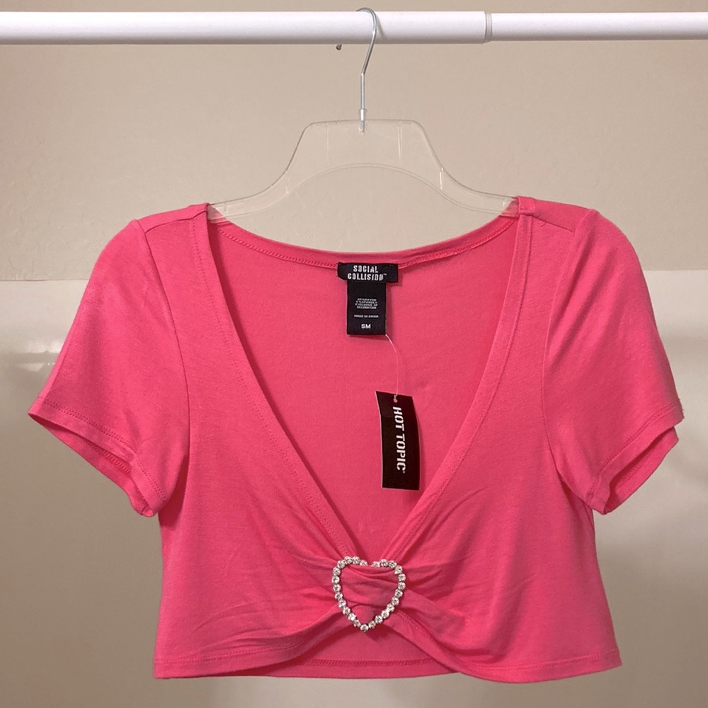 Bright pink low cut crop top